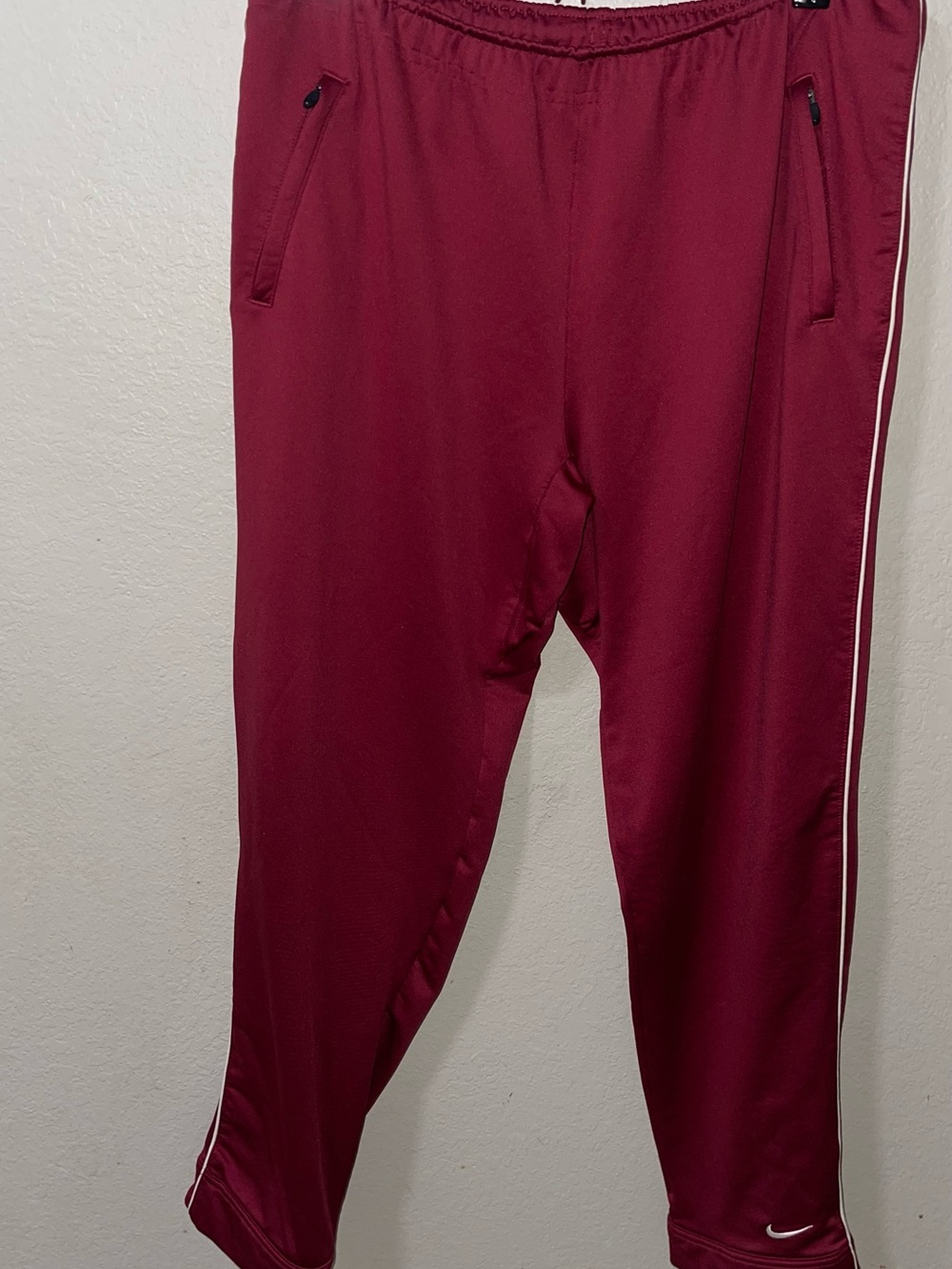 Nike Maroon Track Pants with White Side Stripe